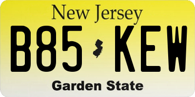 NJ license plate B85KEW