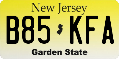 NJ license plate B85KFA