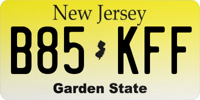 NJ license plate B85KFF