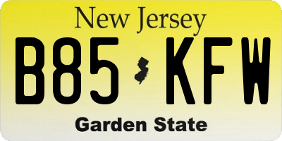 NJ license plate B85KFW
