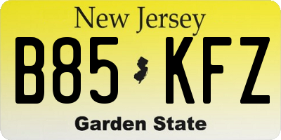 NJ license plate B85KFZ