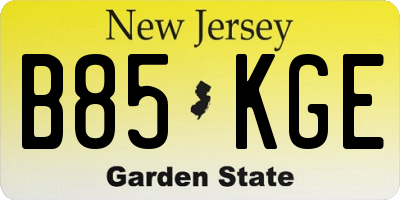 NJ license plate B85KGE