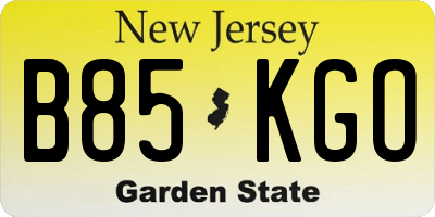 NJ license plate B85KGO