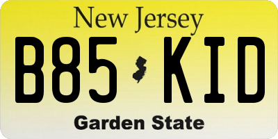 NJ license plate B85KID