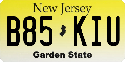 NJ license plate B85KIU