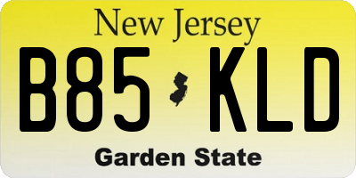 NJ license plate B85KLD