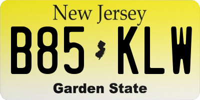 NJ license plate B85KLW