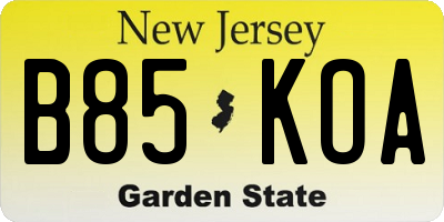 NJ license plate B85KOA