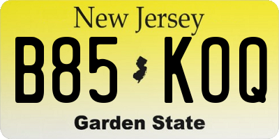 NJ license plate B85KOQ