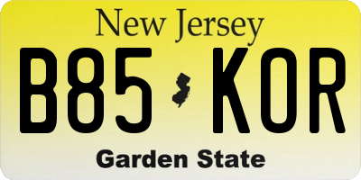 NJ license plate B85KOR