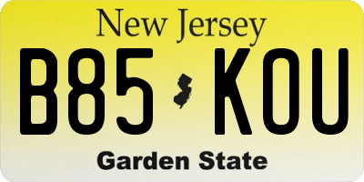 NJ license plate B85KOU