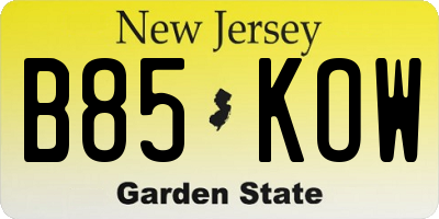 NJ license plate B85KOW