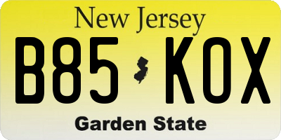 NJ license plate B85KOX