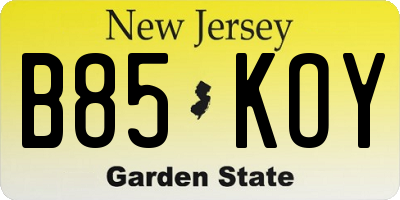 NJ license plate B85KOY
