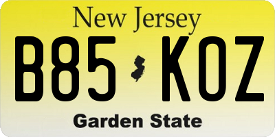 NJ license plate B85KOZ