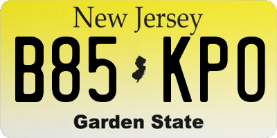 NJ license plate B85KPO