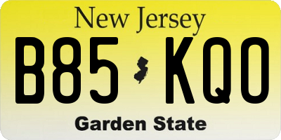 NJ license plate B85KQO