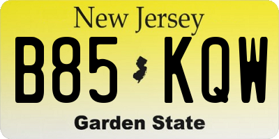 NJ license plate B85KQW
