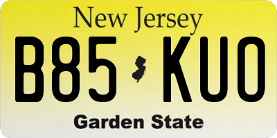 NJ license plate B85KUO