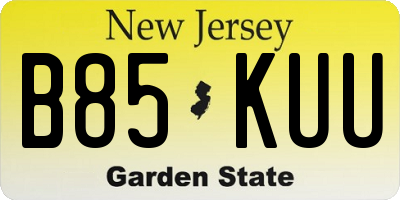 NJ license plate B85KUU