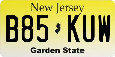 NJ license plate B85KUW