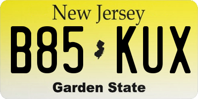 NJ license plate B85KUX