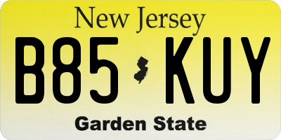 NJ license plate B85KUY