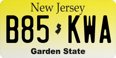 NJ license plate B85KWA