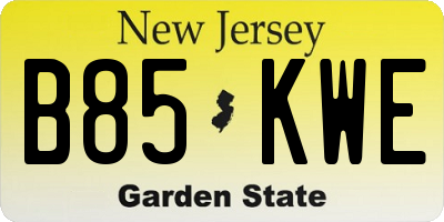 NJ license plate B85KWE