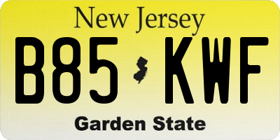NJ license plate B85KWF