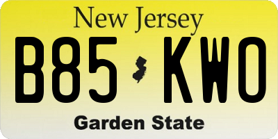 NJ license plate B85KWO