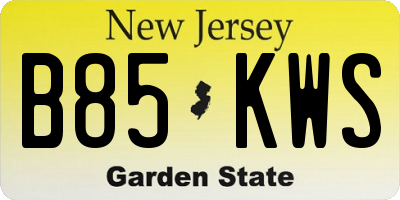 NJ license plate B85KWS