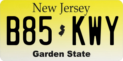 NJ license plate B85KWY