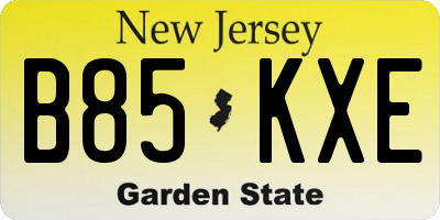 NJ license plate B85KXE