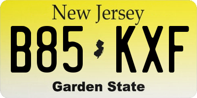 NJ license plate B85KXF