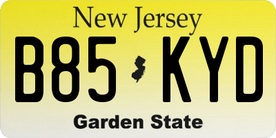 NJ license plate B85KYD