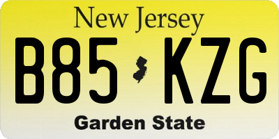 NJ license plate B85KZG