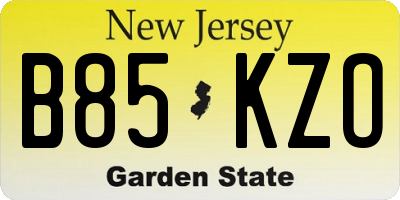 NJ license plate B85KZO