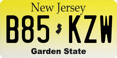 NJ license plate B85KZW