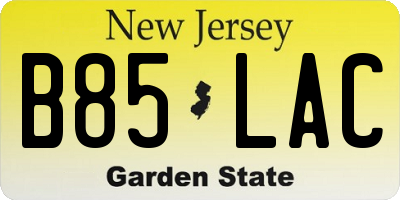 NJ license plate B85LAC