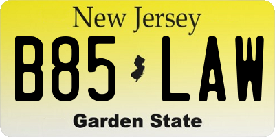 NJ license plate B85LAW