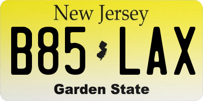 NJ license plate B85LAX