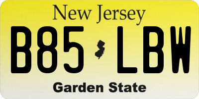 NJ license plate B85LBW
