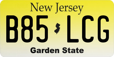 NJ license plate B85LCG