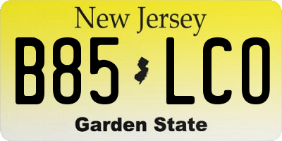 NJ license plate B85LCO