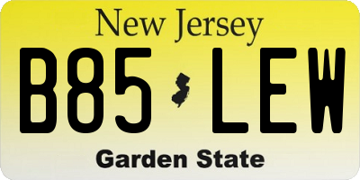 NJ license plate B85LEW