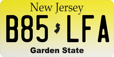 NJ license plate B85LFA