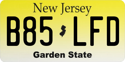 NJ license plate B85LFD