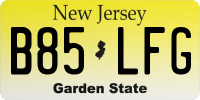 NJ license plate B85LFG