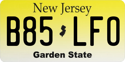 NJ license plate B85LFO